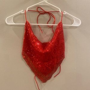 Red Sequin Crop Top